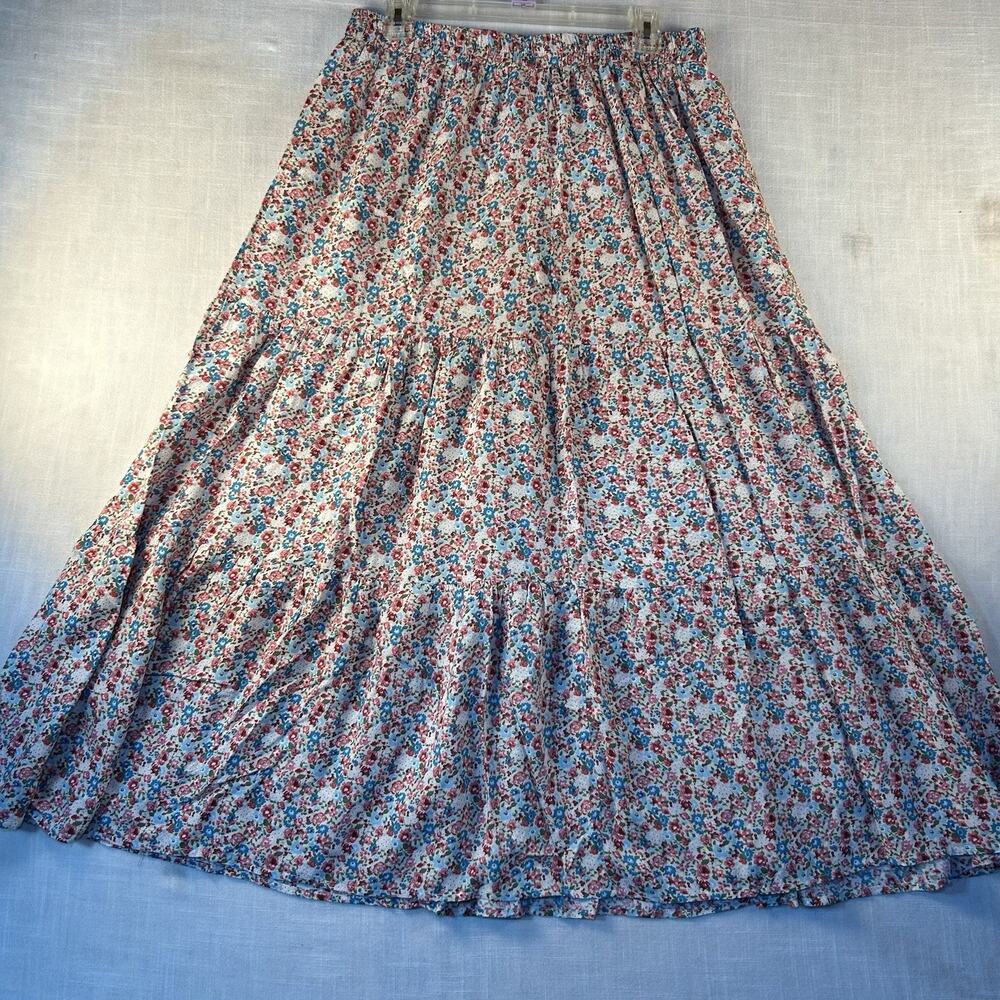Floral Print Midi Skirt - Cottage Core - Size L Flowy Comfy Pleated‎ Layers